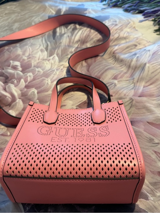 Guess Handbags - GUESS Pink Perforated Crossbody Mini Tote